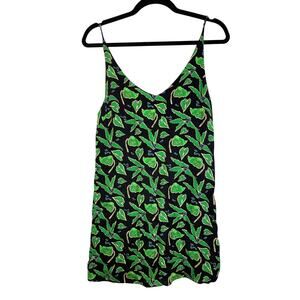 Urban Outfitters, Size Small, Black and Green Leaf Print Mini Slip Dress, EUC